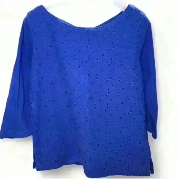 J. Crew Women's Blue Eyelet Blouse Tie Back 3/4 Sleeve Size Small - Picture 1 of 5